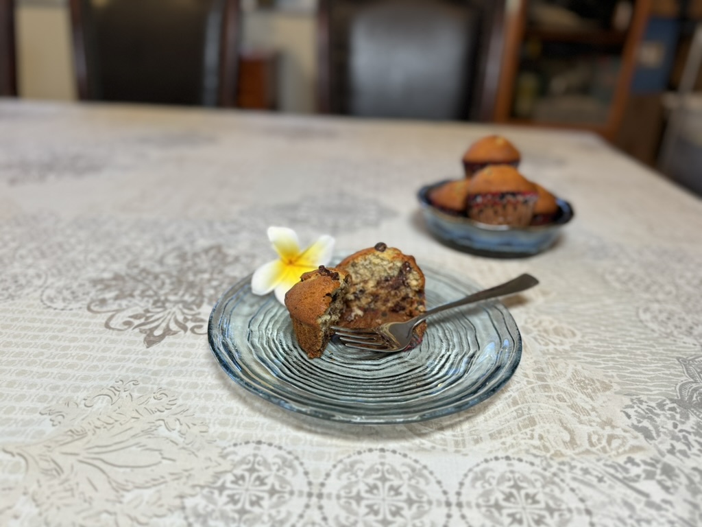 Cut Banana Bread Muffin with Chocolate Chips