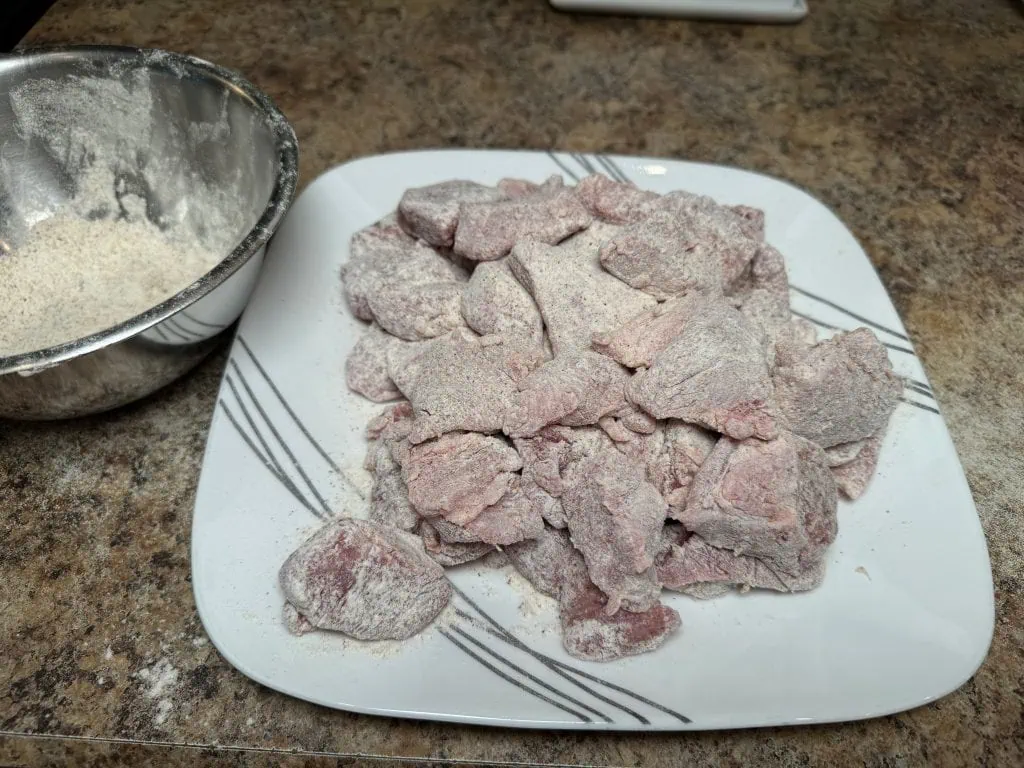 Pork coated in flour