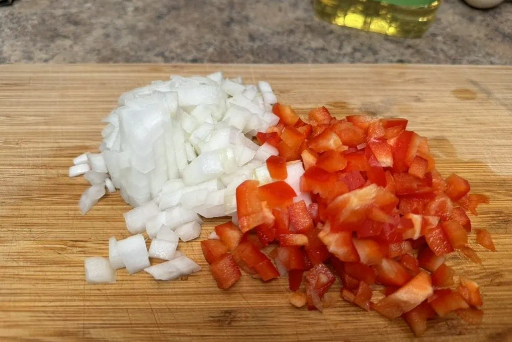 Onion and red peppers