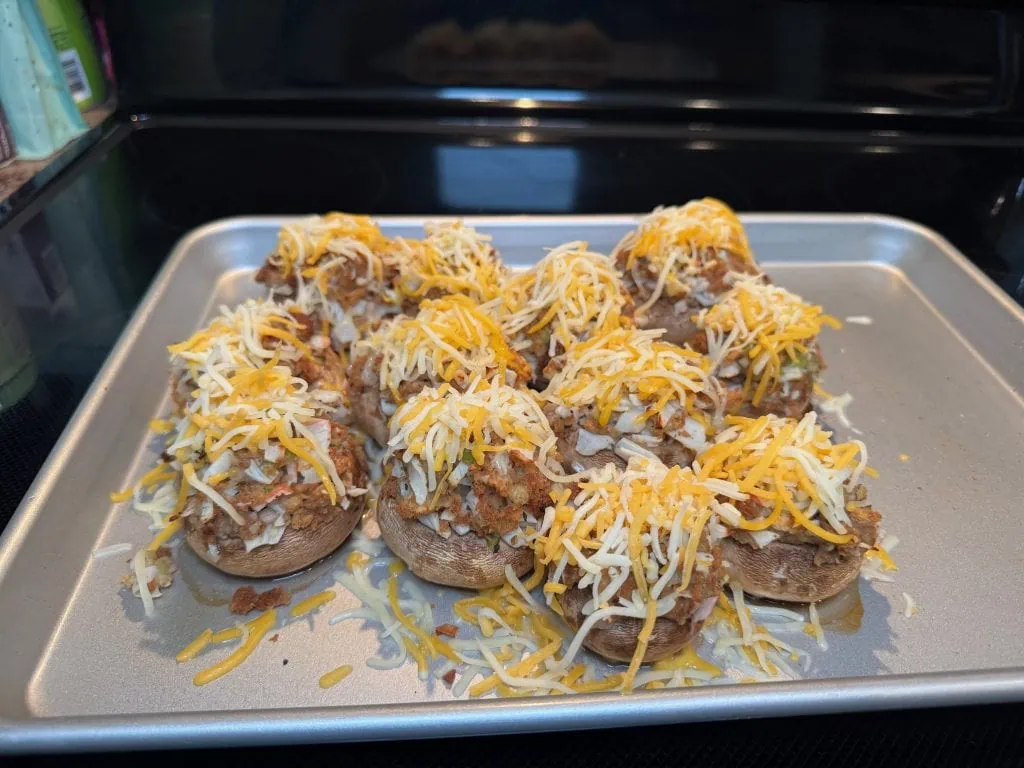 Stuffed mushrooms topped with cheese