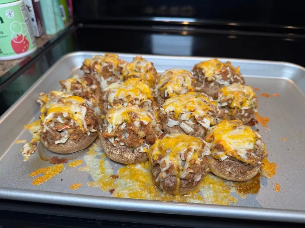 Finished lobster stuffed mushrooms