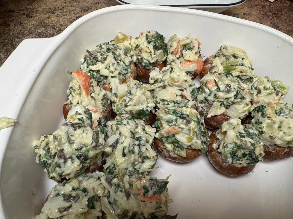 Filled Lobster and spinach dip stuffed mushrooms