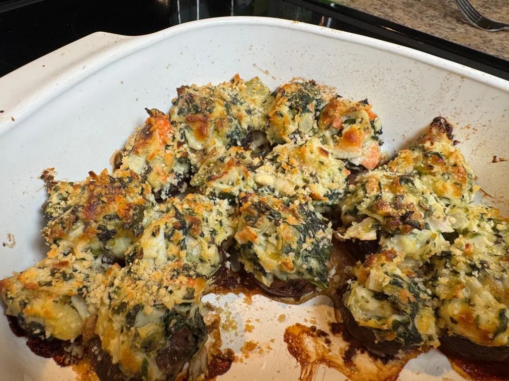 Lobster and spinach dip stuffed mushrooms